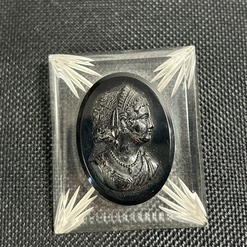 Antique 1920 Cameo Brooch on lucite hand carved base brooch